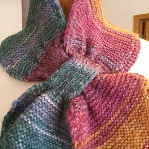 Scarf, Multi-Colored Blue-Green, Gold, Purple, Wool, Neck Scarf Cowl (Hand knit)